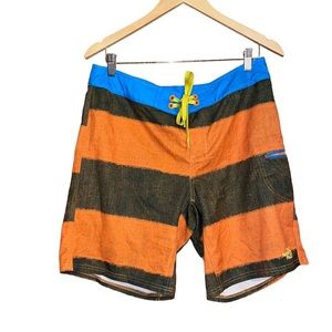 •THE NORTH FACE•MENS STRIPED ORANGE & BROWN BOARD SHORTS SIZE 32(MEDIUM)